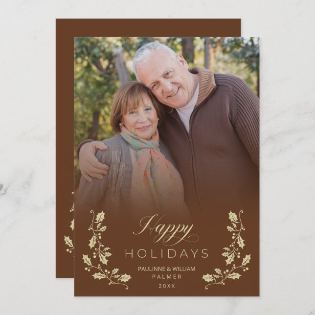 Tarjeta Festiva Brown Whimsical Script Quote Photo (Anverso / Reverso)