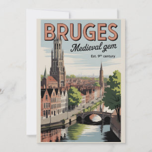 Tarjeta Festiva Bruges Bélgica Retorno Silueta Urbana Viajes 