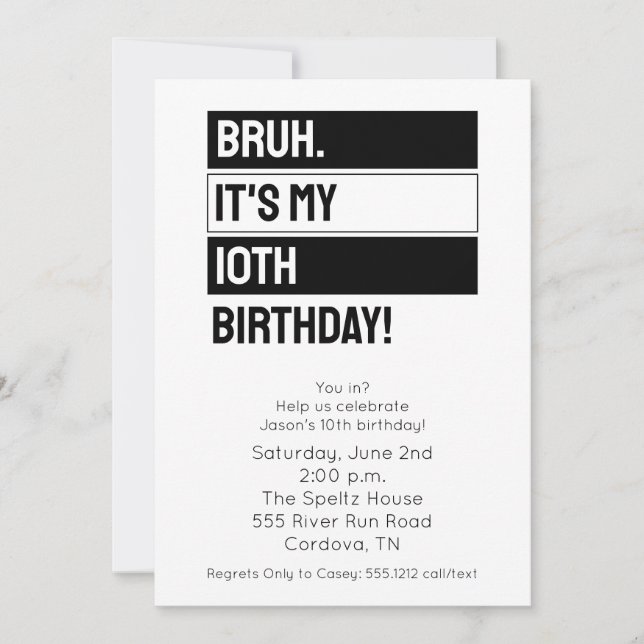 Tarjeta Festiva Bruh Birthday Invitation (Anverso)