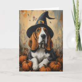 Tarjeta Festiva Bruja Basset Halloween