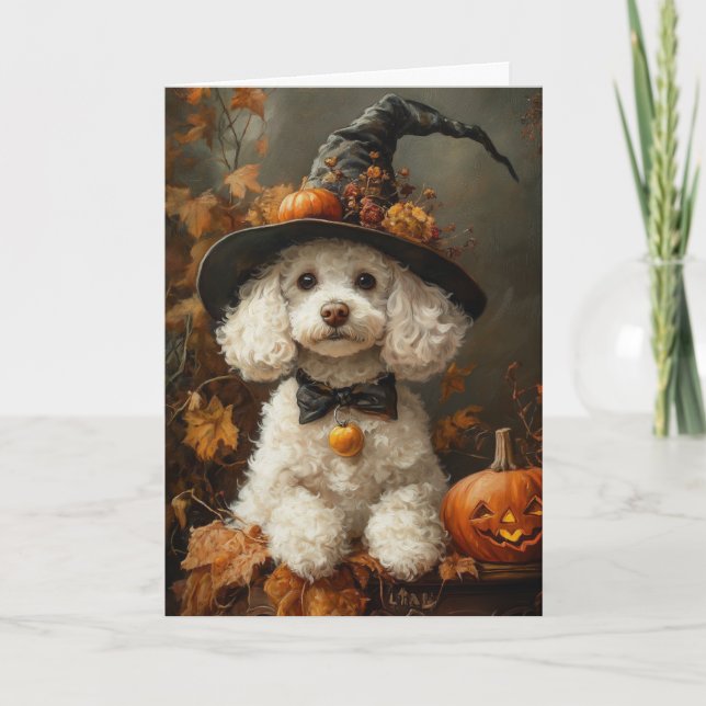 Tarjeta Festiva Bruja Caniche Halloween (Anverso)