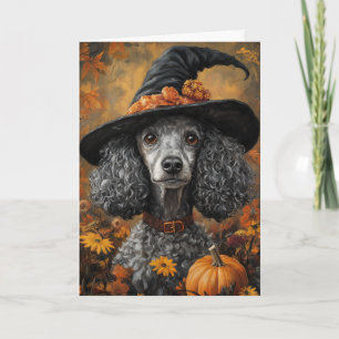 Tarjeta Festiva Bruja Caniche Halloween