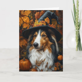 Tarjeta Festiva Bruja Collie de Halloween