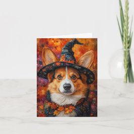 Tarjeta Festiva Bruja Corgi Halloween
