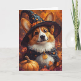 Tarjeta Festiva Bruja Corgi Halloween