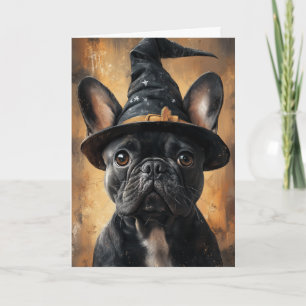 Tarjeta Festiva Bruja de Bulldog Francés Halloween