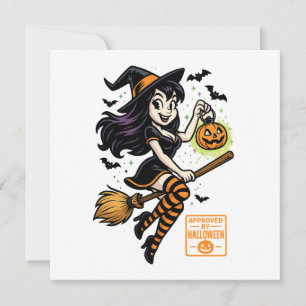 Tarjeta Festiva Bruja de Dibujos Animados – Aprobada por Halloween