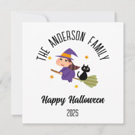 Tarjeta Festiva Bruja de Halloween con nombre personalizado en una