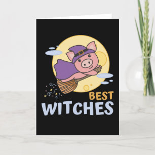 Tarjeta Festiva Bruja de Halloween de cerdo Niños Brujas Mejores B