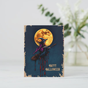 Tarjeta Festiva Bruja de Halloween en escoba