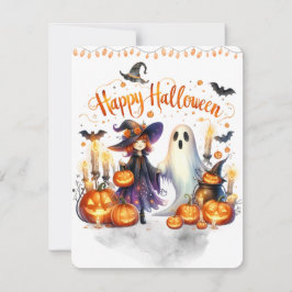 Tarjeta Festiva Bruja de Halloween Hechicería Brujos Castillo