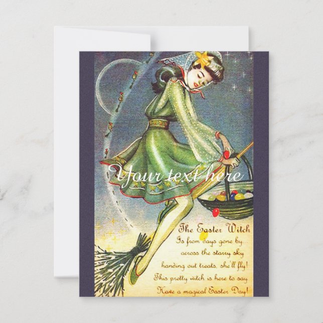 Tarjeta Festiva Bruja de Pascua Caída (Anverso)