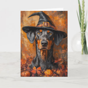Tarjeta Festiva Bruja Doberman Halloween