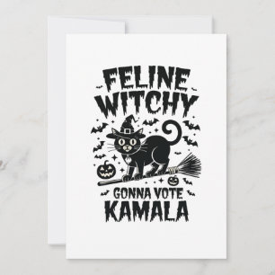 Tarjeta Festiva Bruja Felina Va a Votar Kamala Halloween 