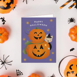 Tarjeta Festiva Bruja Gato Jack O Lantern Cortar Niños Halloween