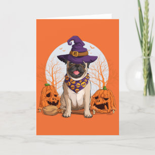Tarjeta Festiva Bruja Pug Halloween