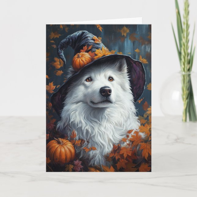 Tarjeta Festiva Bruja Samoyedo Halloween (Anverso)
