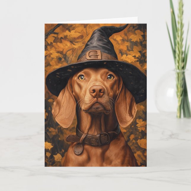 Tarjeta Festiva Bruja Vizsla Halloween (Anverso)