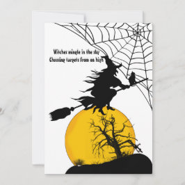 Tarjeta Festiva Bruja Voladora Cita Espeluznante de Luna Llena Hal