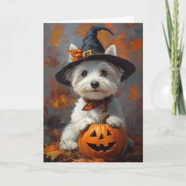 Tarjeta Festiva Bruja Westie Halloween (Anverso)