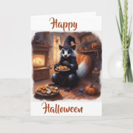 Tarjeta Festiva Bruja zorrillo Halloween y galletas