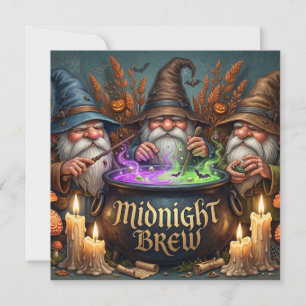 Tarjeta Festiva Brujas Gnomos Bruja de Halloween Caldera de Cervez