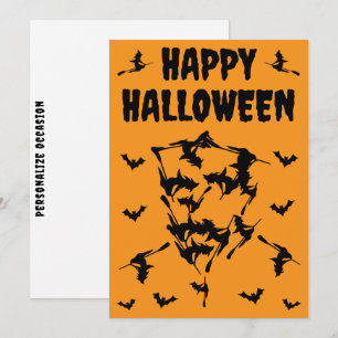 Tarjeta Festiva Brujas Voladoras Silueta de Calavera de Halloween