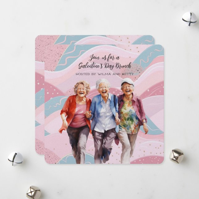 Tarjeta Festiva Brunch del Día de Galentine para damas mayores (Anverso/Reverso In Situ)