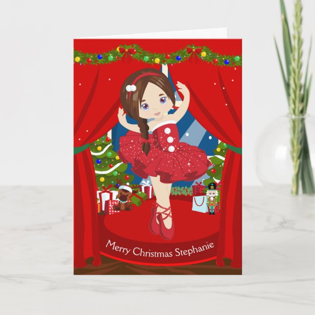 Tarjeta Festiva Brunette Navidades Ballerina (Anverso)