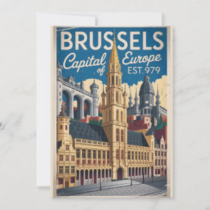 Tarjeta Festiva Bruselas Bélgica Retorno Silueta Urbana Viajes 