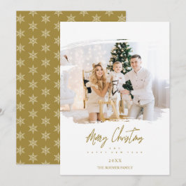 Tarjeta Festiva Brushstroke Christmas Golden Snowflakes Photo