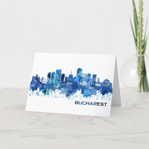 Tarjeta Festiva Bucarest Rumanía Skyline Blue