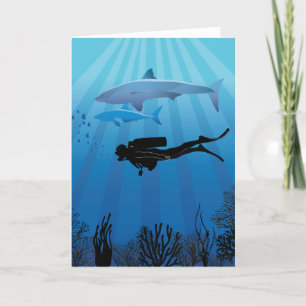 Tarjeta Festiva Buceador de tiburones en Scuba