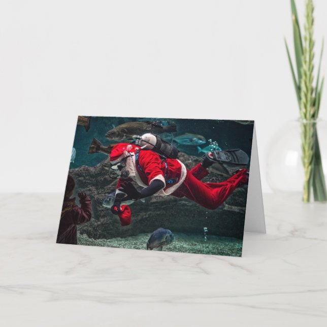 Tarjeta Festiva Buceo Santa Claus alimenta a Mele Kalikimaka (Anverso)