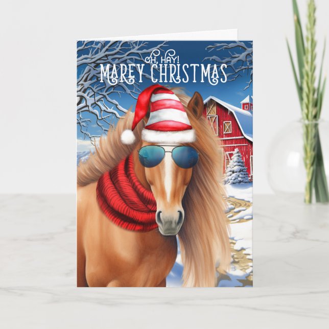 Tarjeta Festiva Buckskin Chestnut Horse Funny MARE Christmas (Anverso)