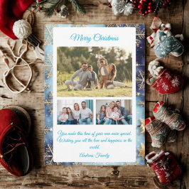 Tarjeta Festiva Budget Blue Christmas Plaid  3 Photo Holiday Card