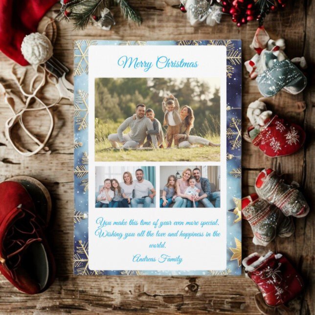 Tarjeta Festiva Budget Blue Christmas Plaid  3 Photo Holiday Card (Subido por el creador)