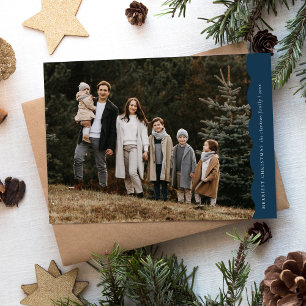 Tarjeta Festiva Budget Blue Modern Wavy Dos Navidades de fotografí