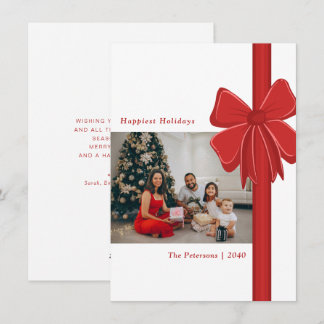 Tarjeta Festiva Budget Cute Red Ribbon Bow Wrapped Photo