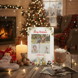 Tarjeta Festiva Budget Elegant Christmas 3 Photo Holiday Card 2025