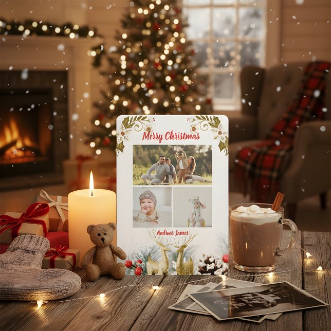 Tarjeta Festiva Budget Elegant Christmas 3 Photo Holiday Card 2025 (Subido por el creador)