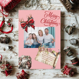 Tarjeta Festiva Budget Elegant Red Bow Christmas Photo Holiday 