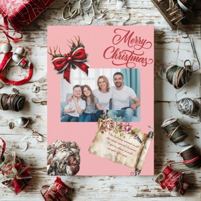 Tarjeta Festiva Budget Elegant Red Bow Christmas Photo Holiday  (Subido por el creador)