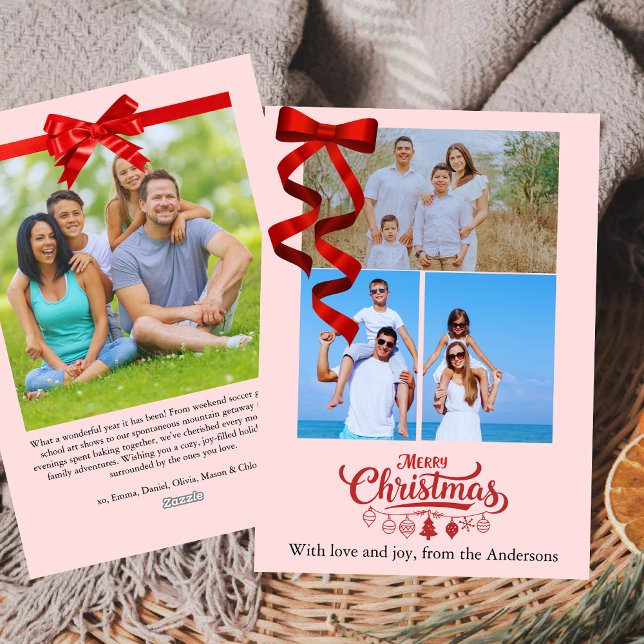 Tarjeta Festiva Budget Elegant Red Ribbon Christmas Four Photo (Subido por el creador)