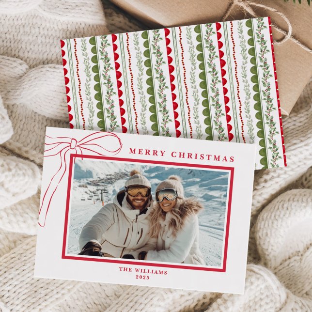 Tarjeta Festiva Budget Whimsical Red Bow Christmas Photo (Subido por el creador)