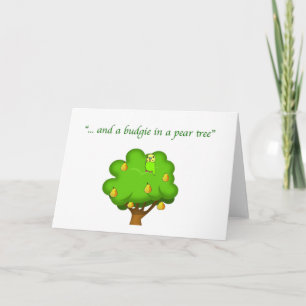 Tarjeta Festiva Budgie en un árbol de peras