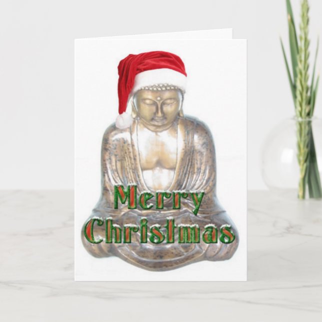 Tarjeta Festiva Budismo - Buda - Feliz Gorra navideño (Anverso)
