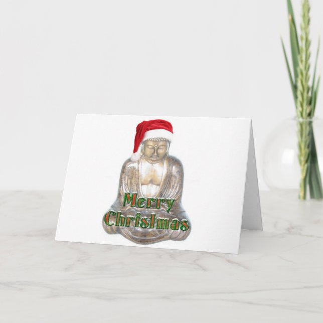 Tarjeta Festiva Budismo - Buda - Feliz Gorra navideño (Anverso)
