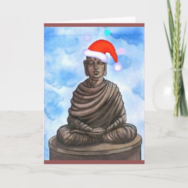 Tarjeta Festiva Budismo - Buda - Feliz Gorra navideño (Anverso)