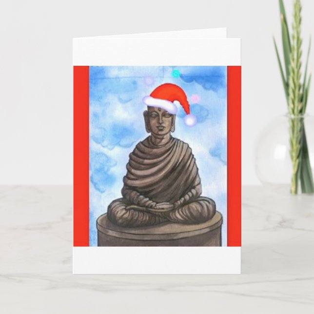 Tarjeta Festiva Budismo - Buda - Feliz Gorra navideño (Anverso)